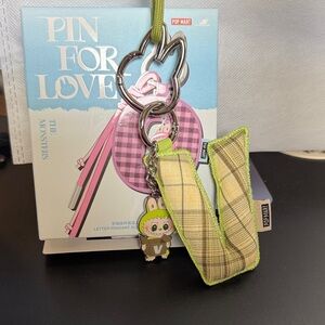 pin for Love Plaid Keychain with Labubu Charm